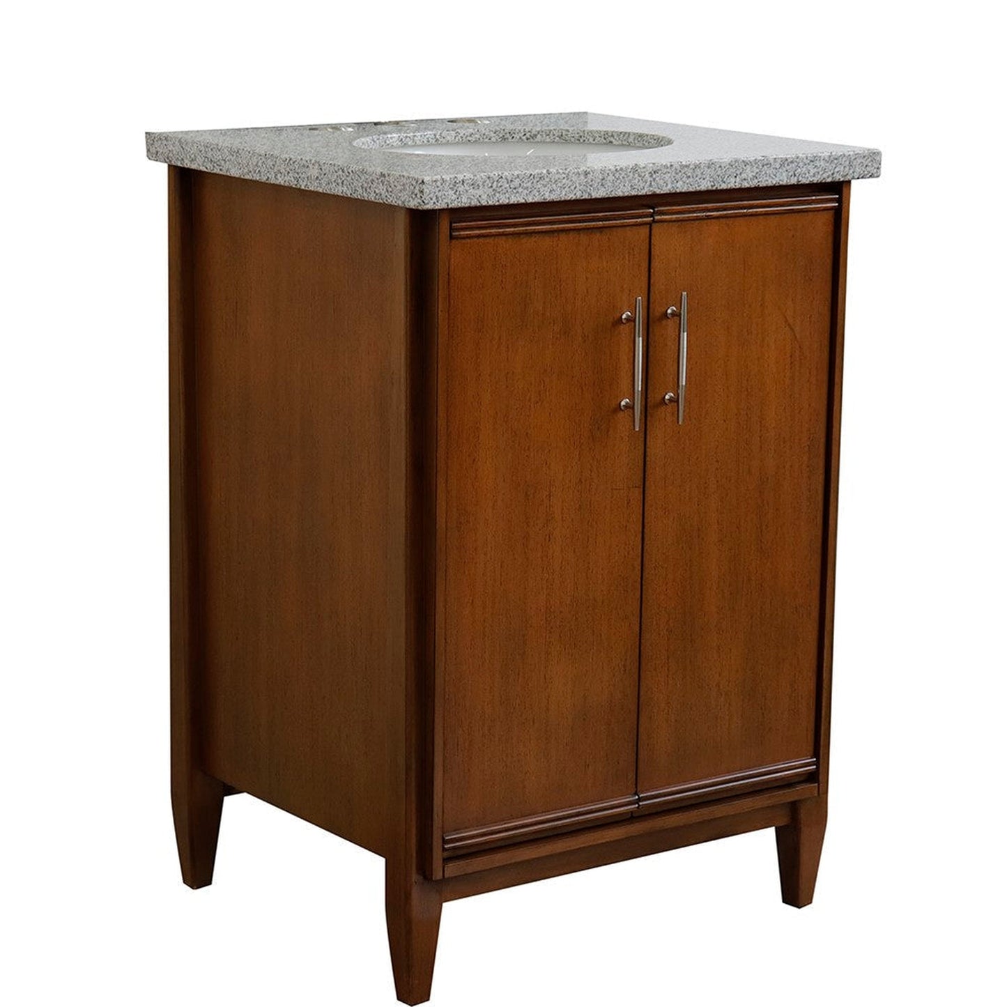 Bellaterra Home MCM 25" 2-Door 1-Drawer Walnut Freestanding Vanity Set With Ceramic Undermount Oval Sink and Gray Granite Top