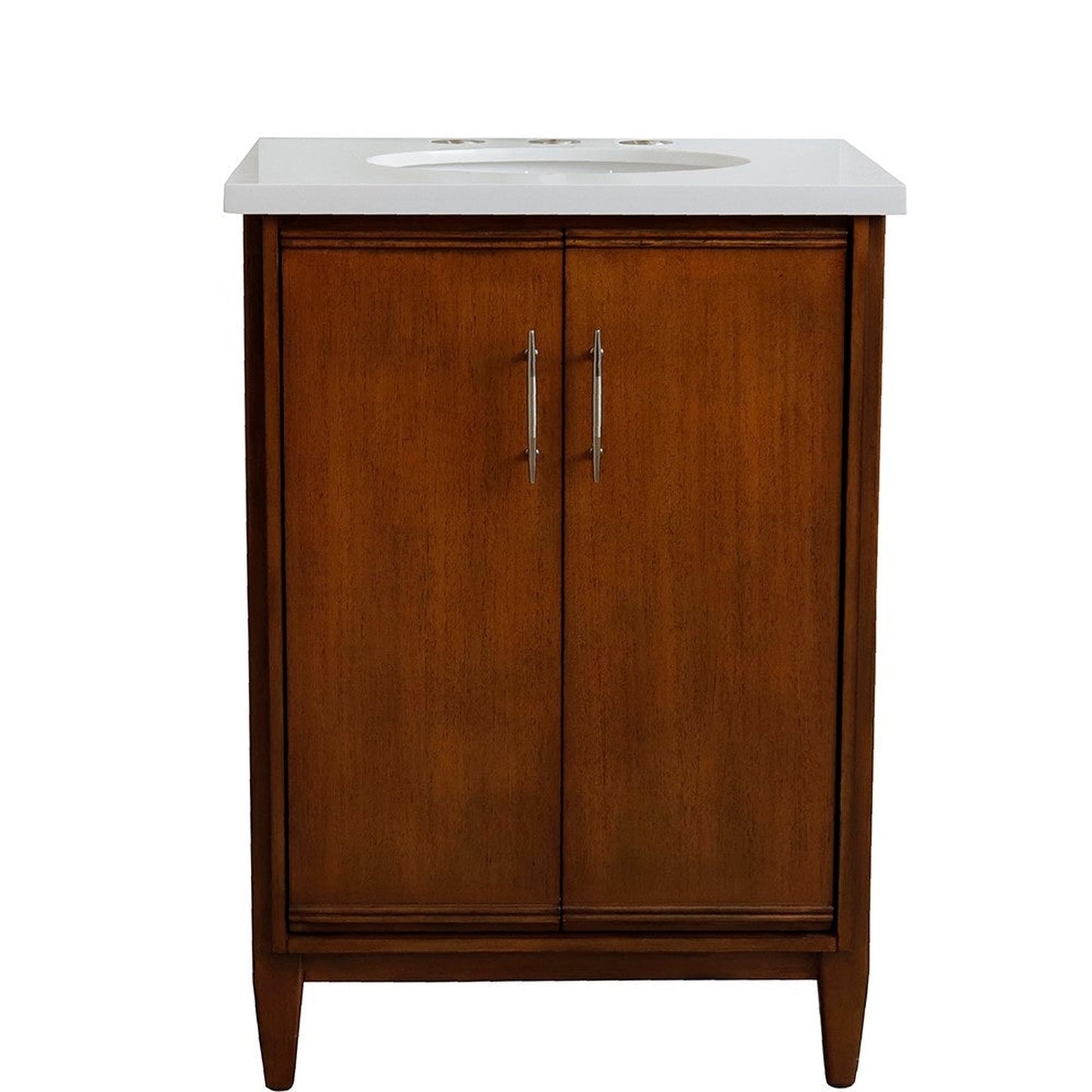 Bellaterra Home MCM 25" 2-Door 1-Drawer Walnut Freestanding Vanity Set With Ceramic Undermount Oval Sink and White Quartz Top