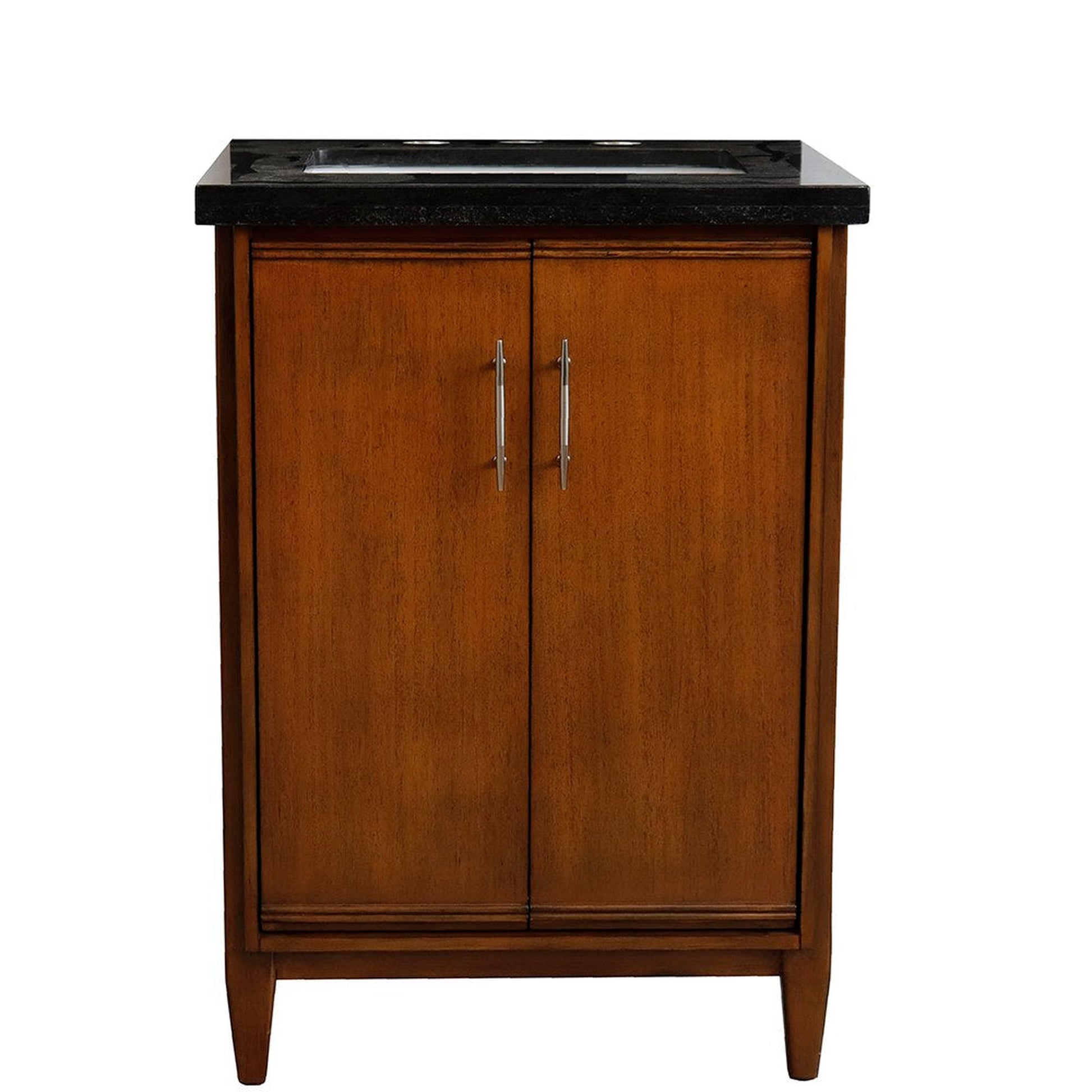 Bellaterra Home MCM 25" 2-Door 1-Drawer Walnut Freestanding Vanity Set With Ceramic Undermount Rectangular Sink and Black Galaxy Granite Top