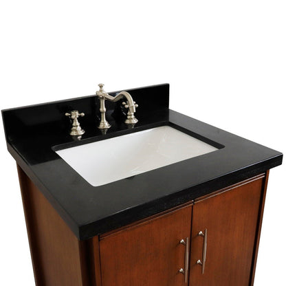 Bellaterra Home MCM 25" 2-Door 1-Drawer Walnut Freestanding Vanity Set With Ceramic Undermount Rectangular Sink and Black Galaxy Granite Top