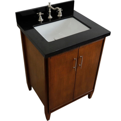 Bellaterra Home MCM 25" 2-Door 1-Drawer Walnut Freestanding Vanity Set With Ceramic Undermount Rectangular Sink and Black Galaxy Granite Top