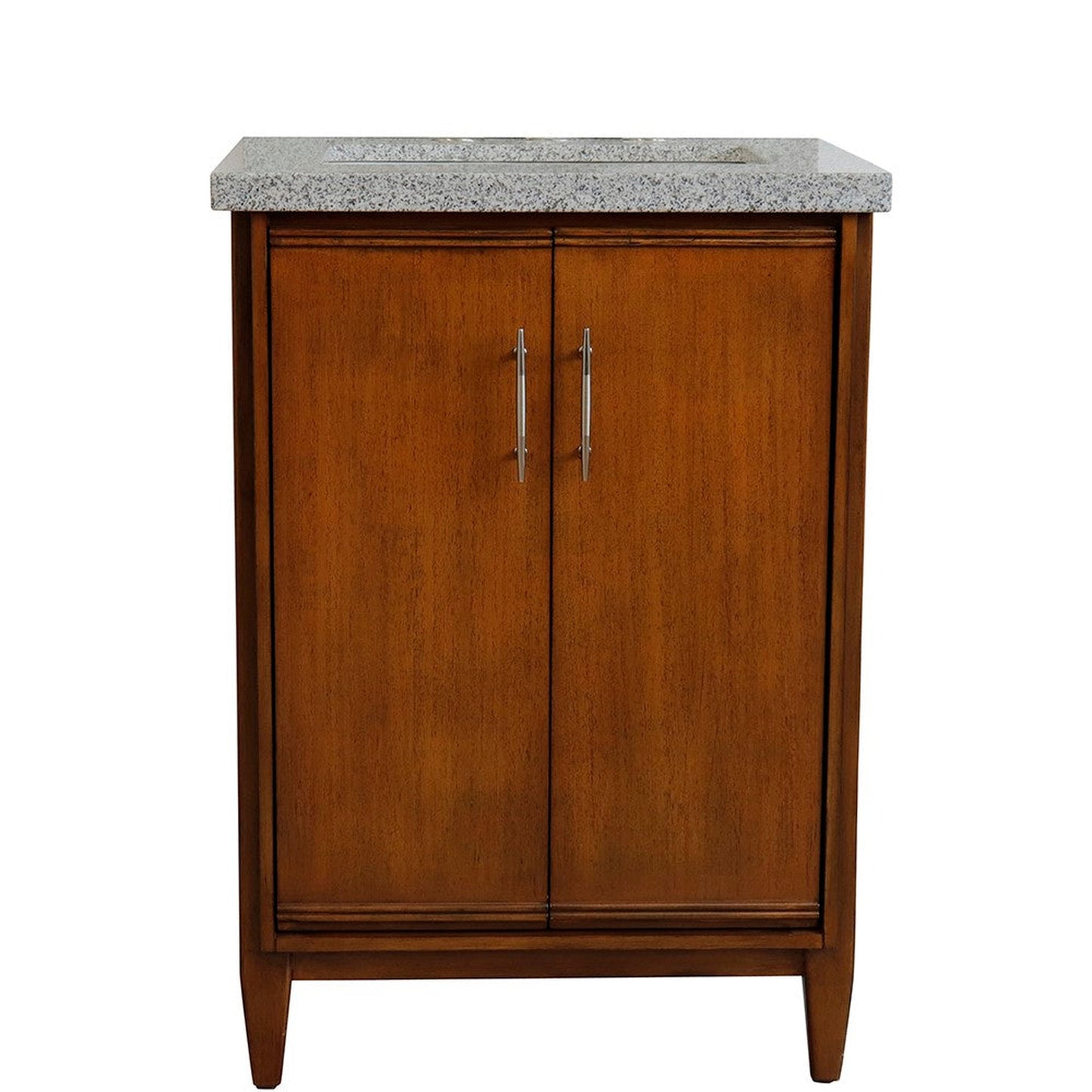 Bellaterra Home MCM 25" 2-Door 1-Drawer Walnut Freestanding Vanity Set With Ceramic Undermount Rectangular Sink and Gray Granite Top