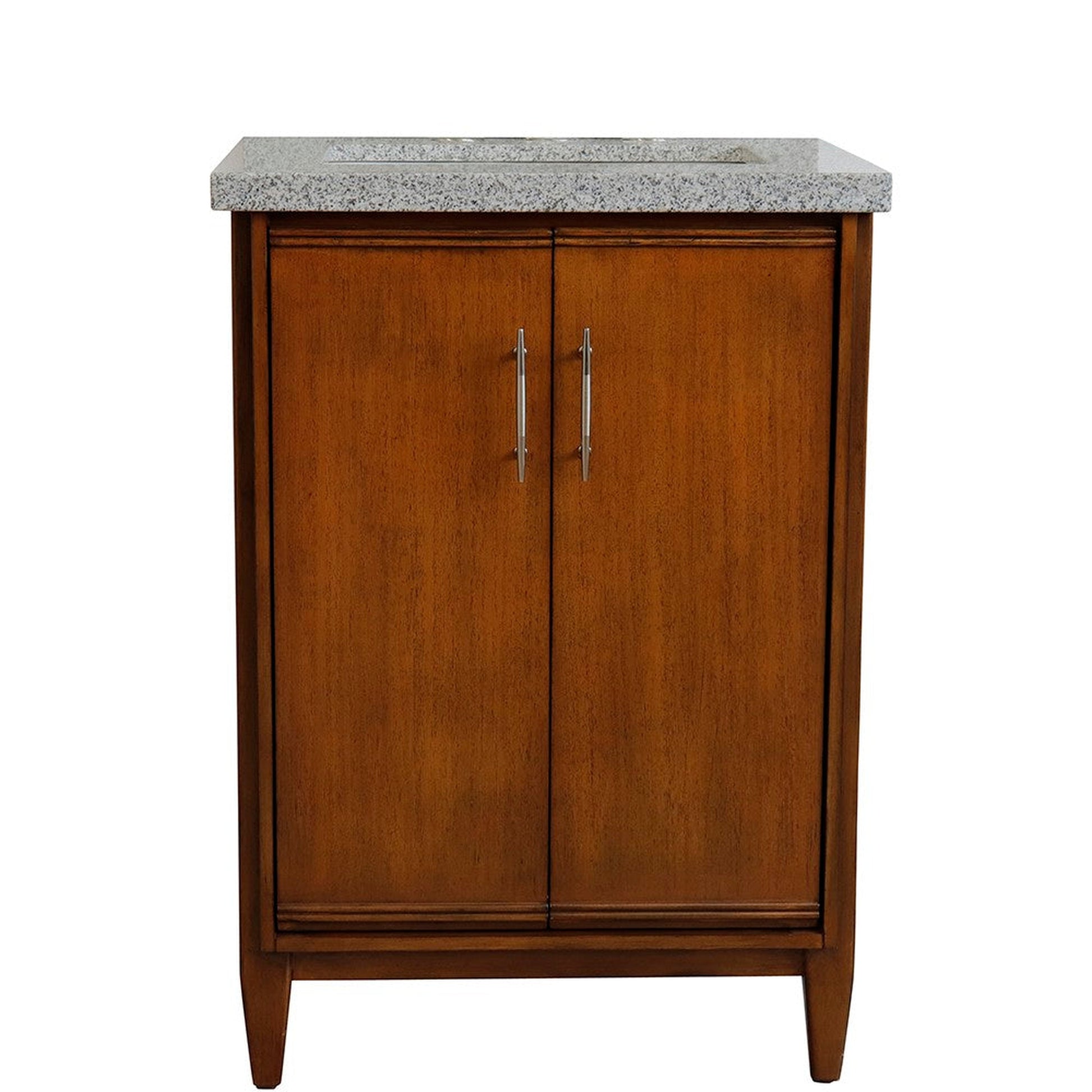 Bellaterra Home MCM 25" 2-Door 1-Drawer Walnut Freestanding Vanity Set With Ceramic Undermount Rectangular Sink and Gray Granite Top