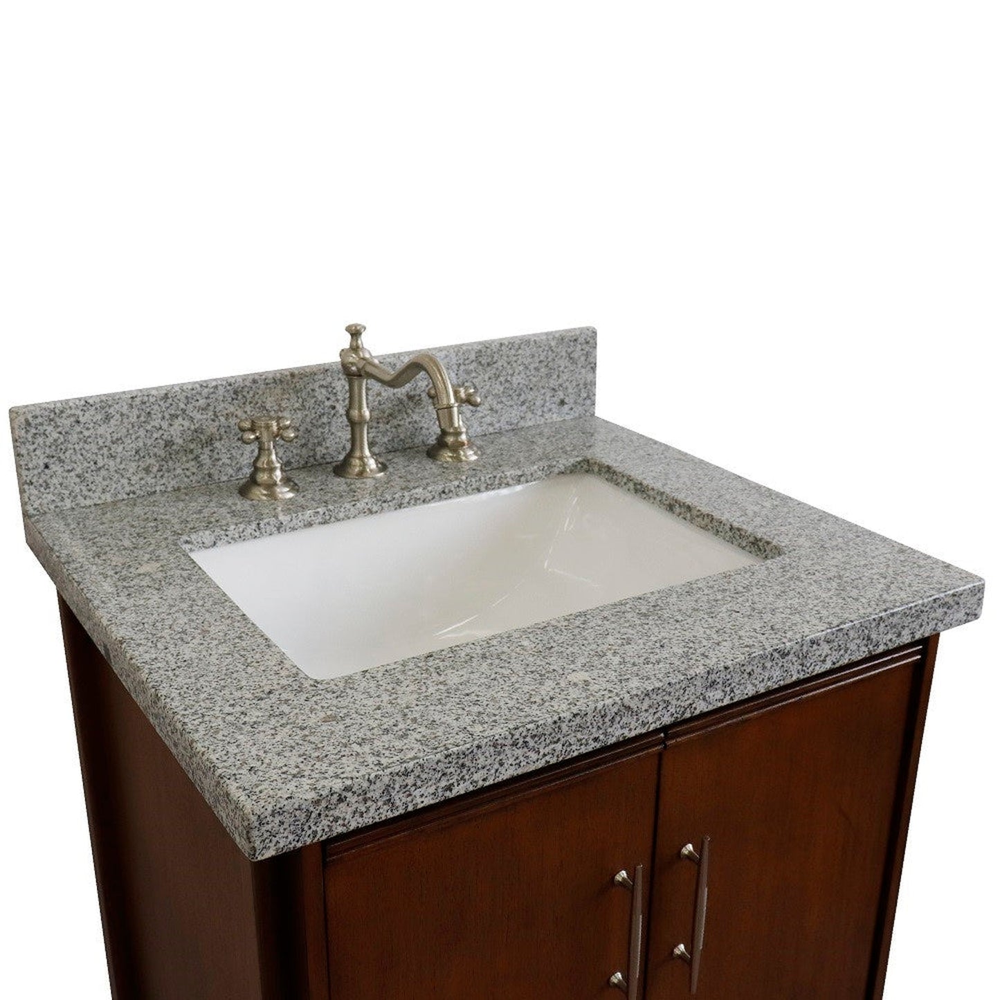 Bellaterra Home MCM 25" 2-Door 1-Drawer Walnut Freestanding Vanity Set With Ceramic Undermount Rectangular Sink and Gray Granite Top