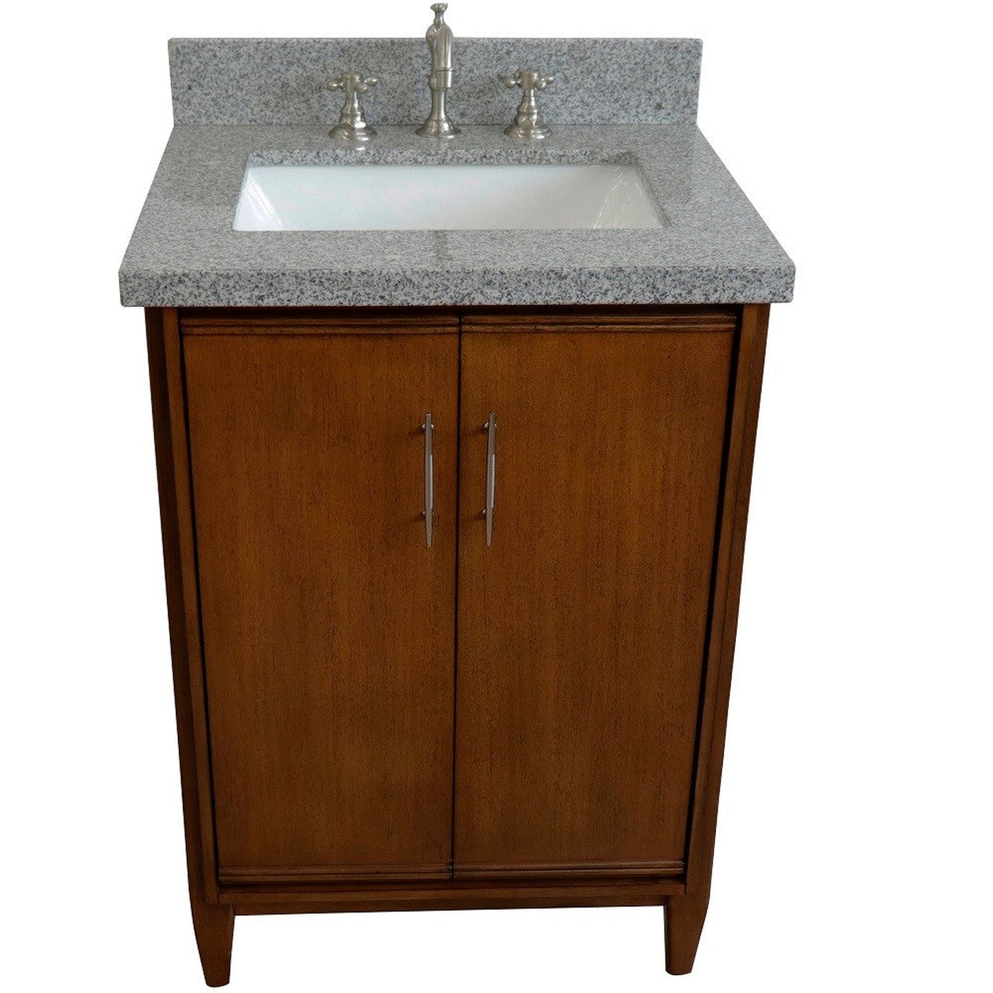 Bellaterra Home MCM 25" 2-Door 1-Drawer Walnut Freestanding Vanity Set With Ceramic Undermount Rectangular Sink and Gray Granite Top