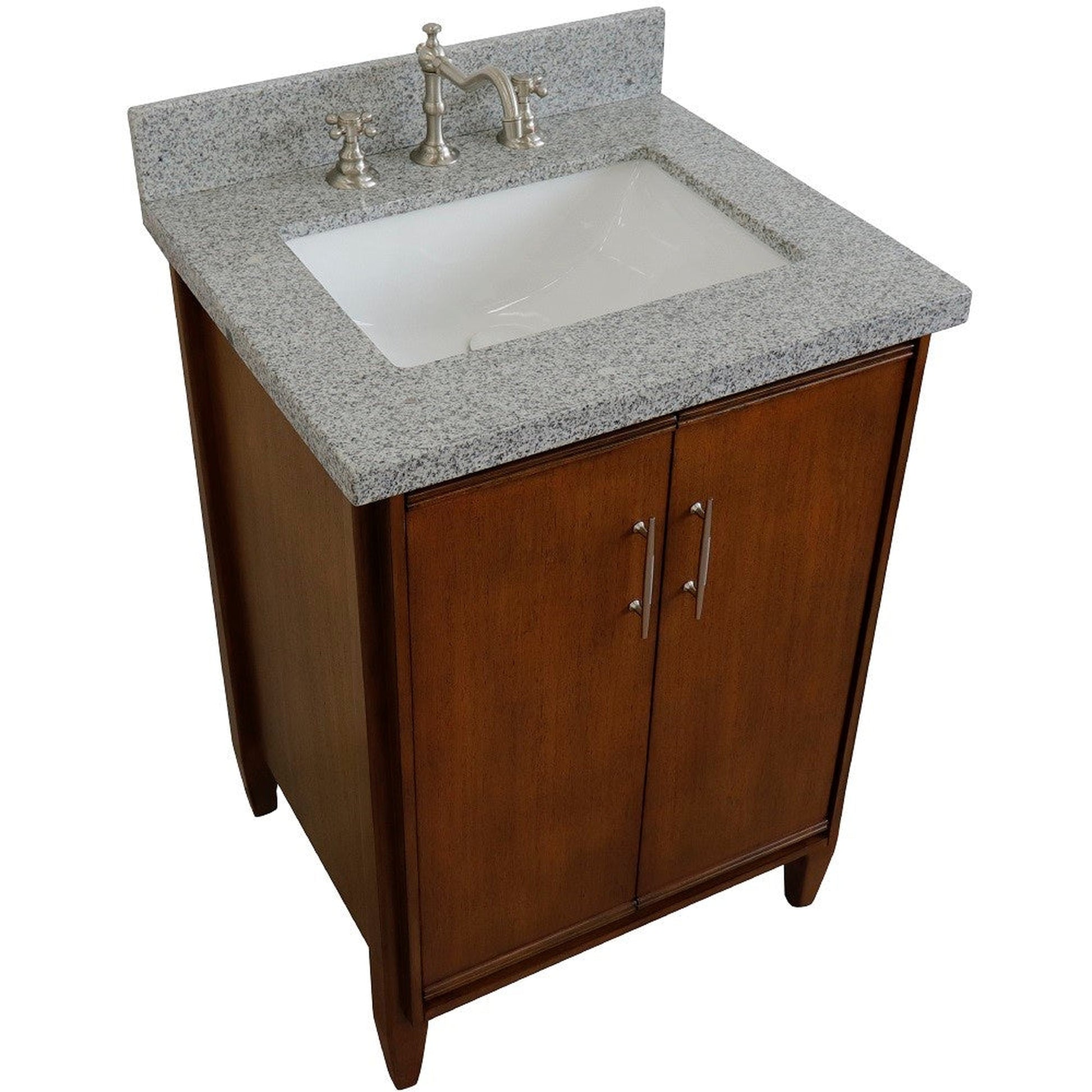 Bellaterra Home MCM 25" 2-Door 1-Drawer Walnut Freestanding Vanity Set With Ceramic Undermount Rectangular Sink and Gray Granite Top