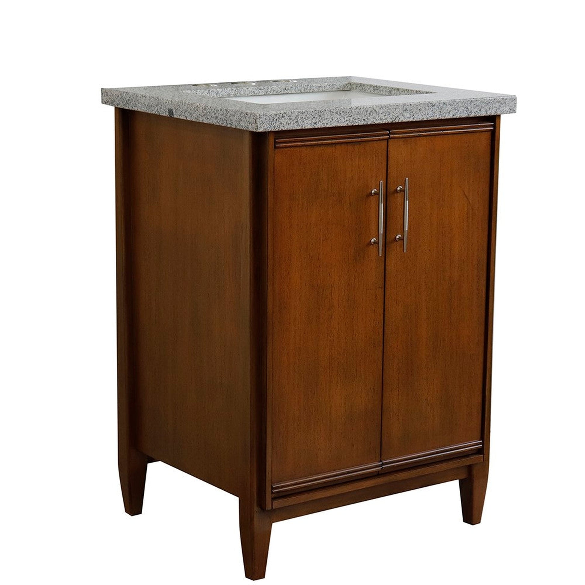 Bellaterra Home MCM 25" 2-Door 1-Drawer Walnut Freestanding Vanity Set With Ceramic Undermount Rectangular Sink and Gray Granite Top