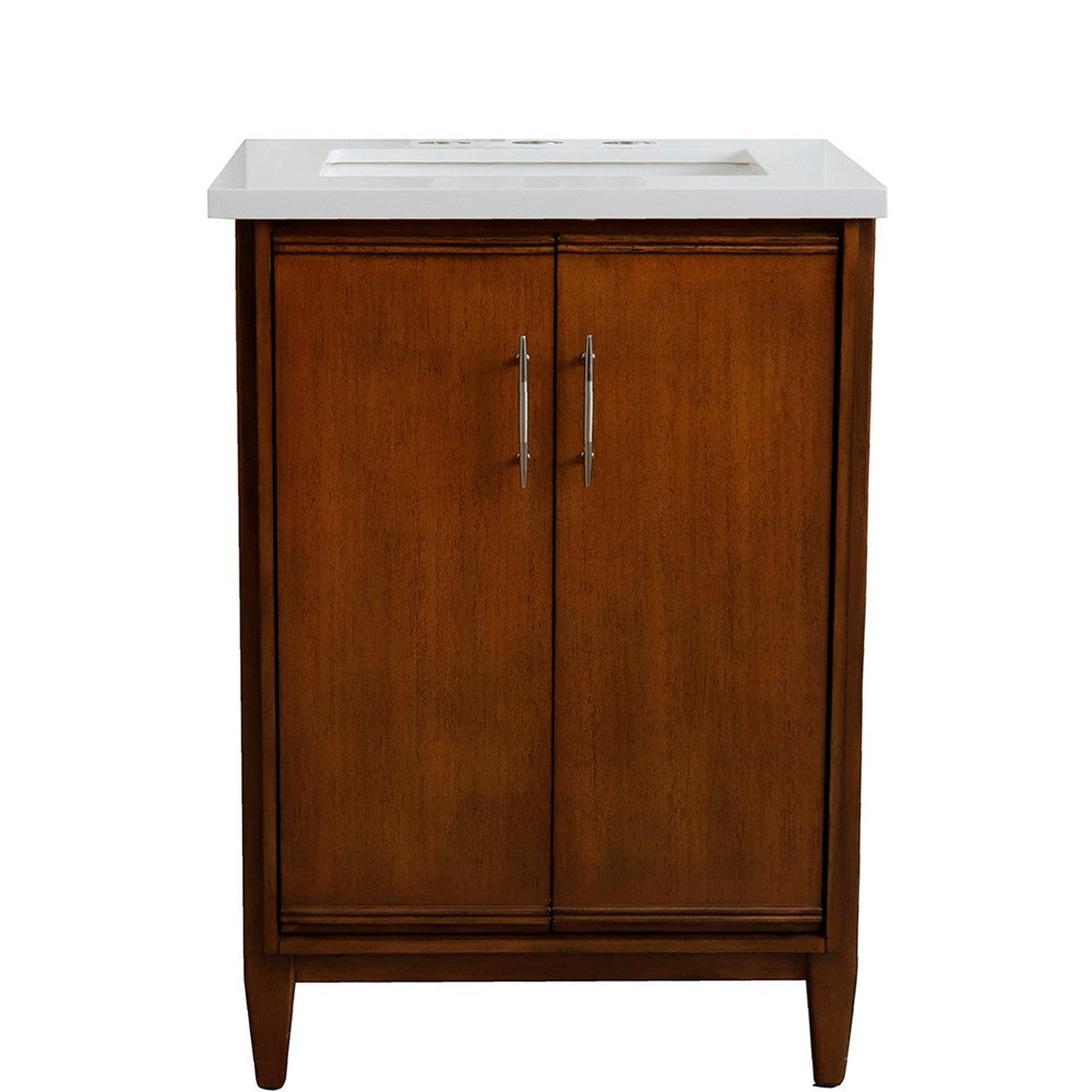 Bellaterra Home MCM 25" 2-Door 1-Drawer Walnut Freestanding Vanity Set With Ceramic Undermount Rectangular Sink and White Quartz Top