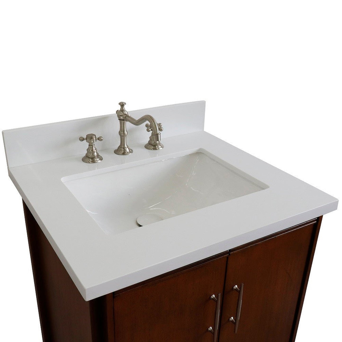 Bellaterra Home MCM 25" 2-Door 1-Drawer Walnut Freestanding Vanity Set With Ceramic Undermount Rectangular Sink and White Quartz Top