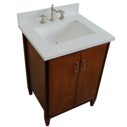 Bellaterra Home MCM 25" 2-Door 1-Drawer Walnut Freestanding Vanity Set With Ceramic Undermount Rectangular Sink and White Quartz Top