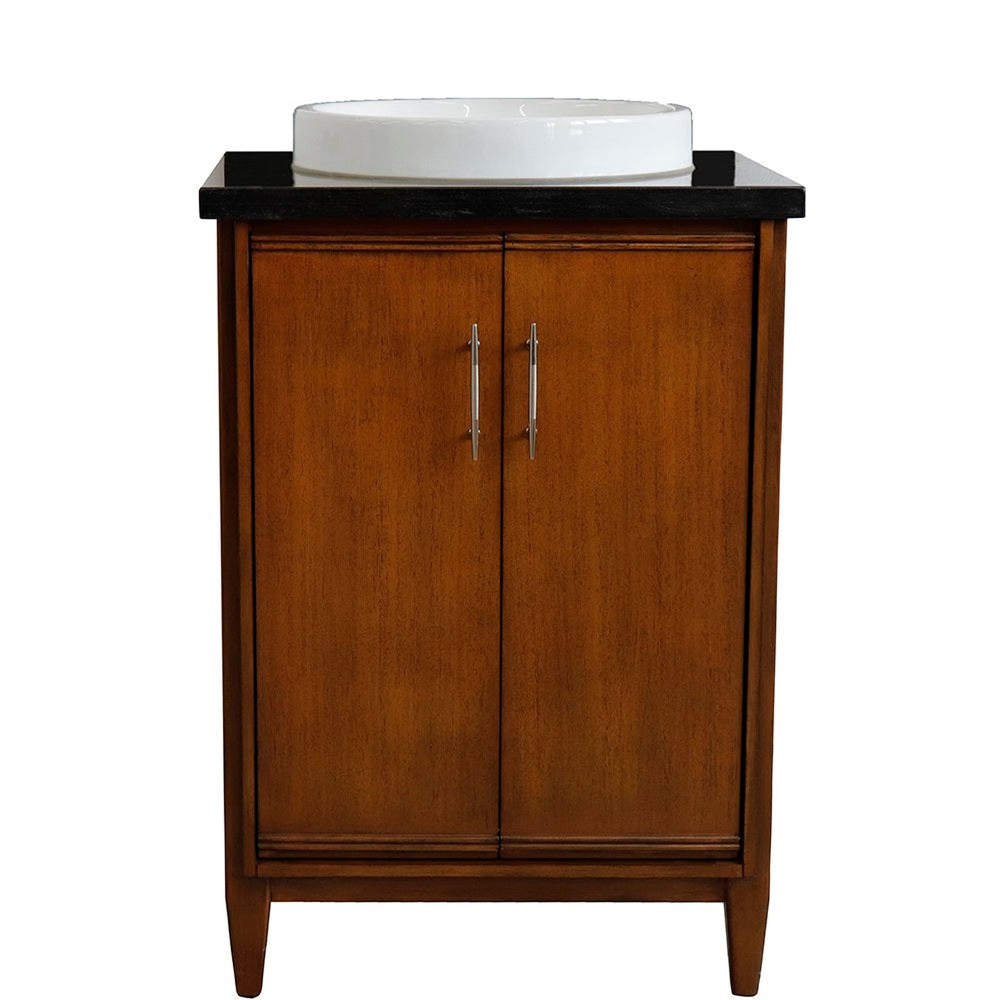 Bellaterra Home MCM 25" 2-Door 1-Drawer Walnut Freestanding Vanity Set With Ceramic Vessel Sink and Black Galaxy Granite Top