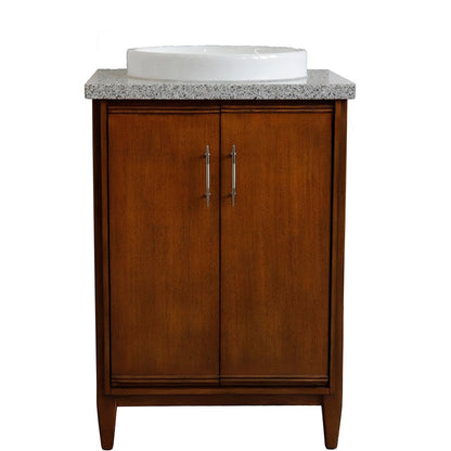 Bellaterra Home MCM 25" 2-Door 1-Drawer Walnut Freestanding Vanity Set With Ceramic Vessel Sink and Gray Granite Top