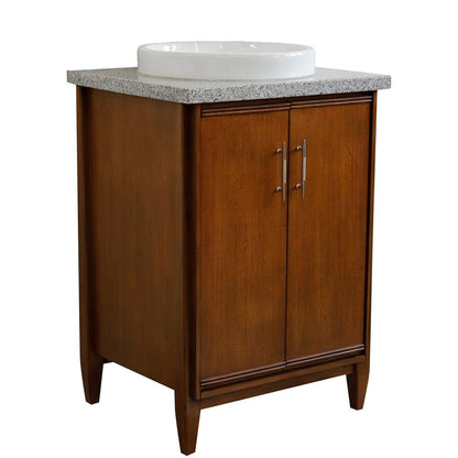 Bellaterra Home MCM 25" 2-Door 1-Drawer Walnut Freestanding Vanity Set With Ceramic Vessel Sink and Gray Granite Top