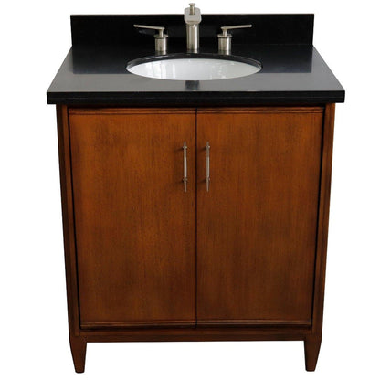 Bellaterra Home MCM 31" 2-Door 1-Drawer Walnut Freestanding Vanity Set With Ceramic Undermount Oval Sink And Black Galaxy Granite Top