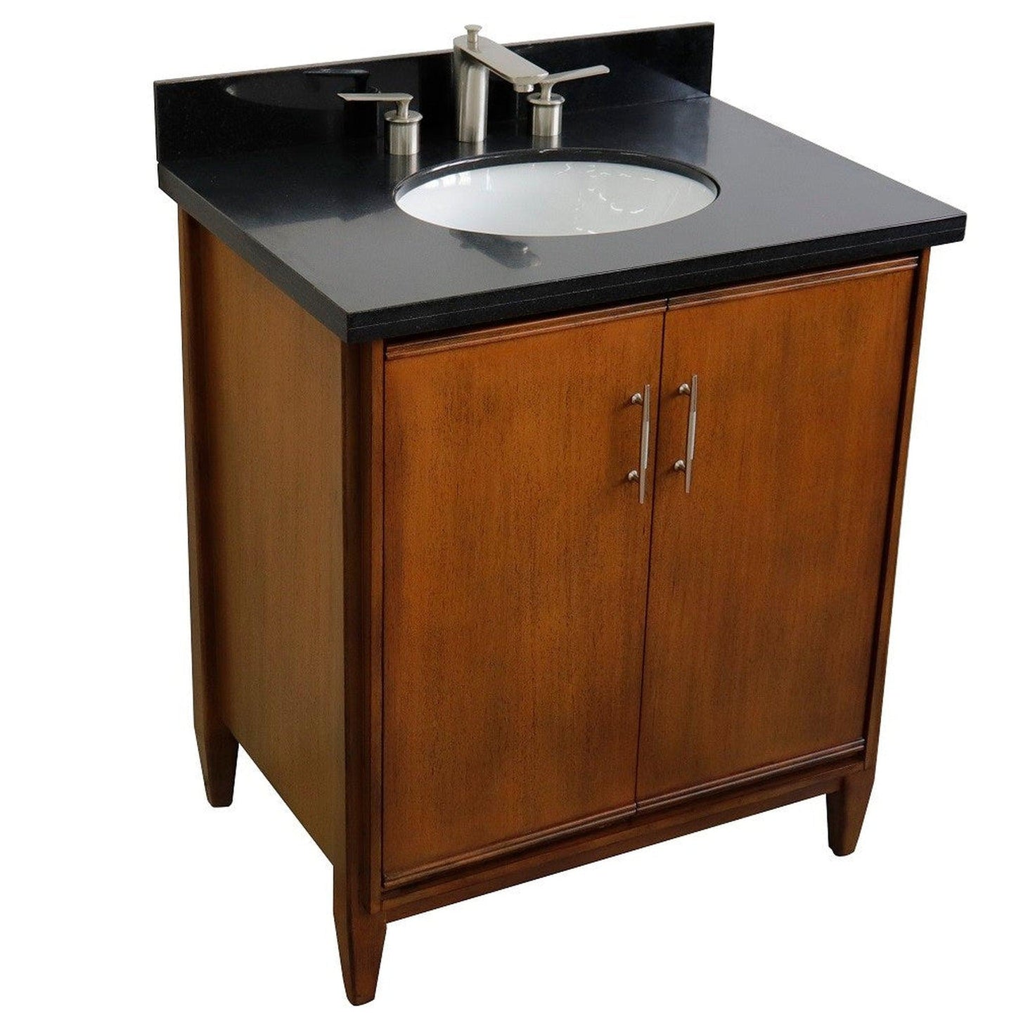 Bellaterra Home MCM 31" 2-Door 1-Drawer Walnut Freestanding Vanity Set With Ceramic Undermount Oval Sink And Black Galaxy Granite Top