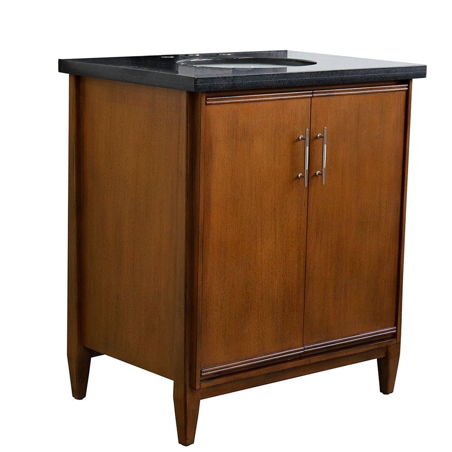 Bellaterra Home MCM 31" 2-Door 1-Drawer Walnut Freestanding Vanity Set With Ceramic Undermount Oval Sink And Black Galaxy Granite Top