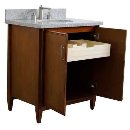 Bellaterra Home MCM 31" 2-Door 1-Drawer Walnut Freestanding Vanity Set With Ceramic Undermount Oval Sink And Gray Granite Top