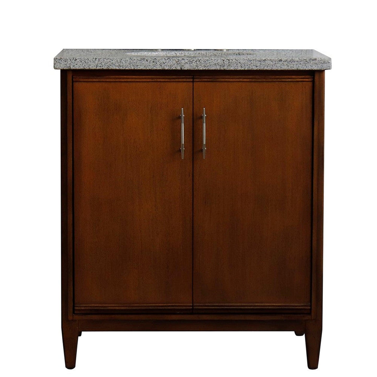 Bellaterra Home MCM 31" 2-Door 1-Drawer Walnut Freestanding Vanity Set With Ceramic Undermount Oval Sink And Gray Granite Top