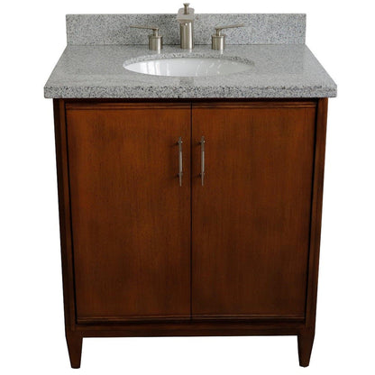 Bellaterra Home MCM 31" 2-Door 1-Drawer Walnut Freestanding Vanity Set With Ceramic Undermount Oval Sink And Gray Granite Top