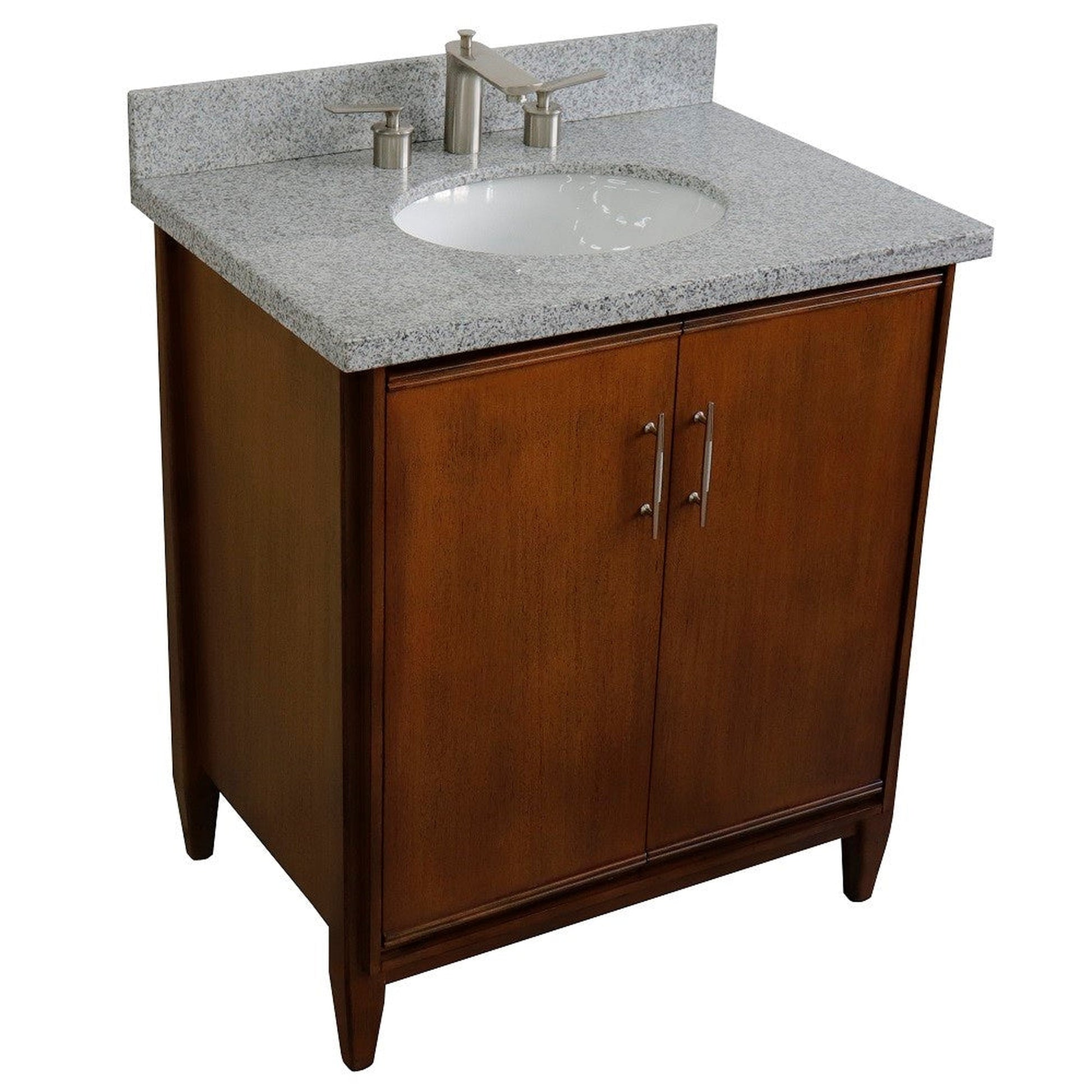 Bellaterra Home MCM 31" 2-Door 1-Drawer Walnut Freestanding Vanity Set With Ceramic Undermount Oval Sink And Gray Granite Top