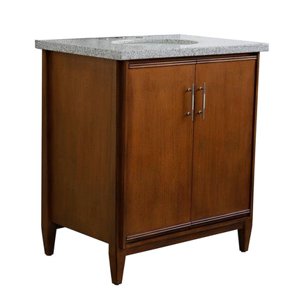 Bellaterra Home MCM 31" 2-Door 1-Drawer Walnut Freestanding Vanity Set With Ceramic Undermount Oval Sink And Gray Granite Top