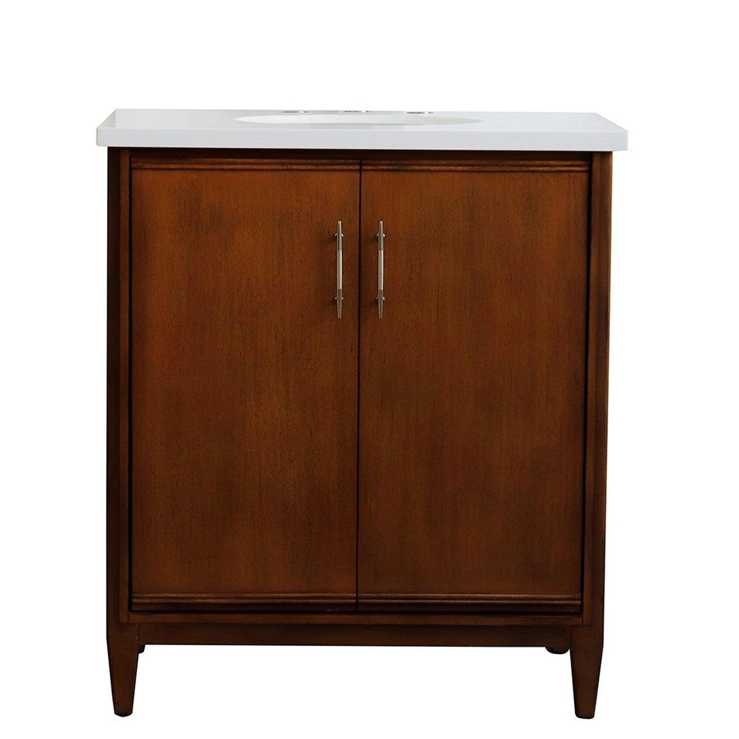 Bellaterra Home MCM 31" 2-Door 1-Drawer Walnut Freestanding Vanity Set With Ceramic Undermount Oval Sink And White Quartz Top