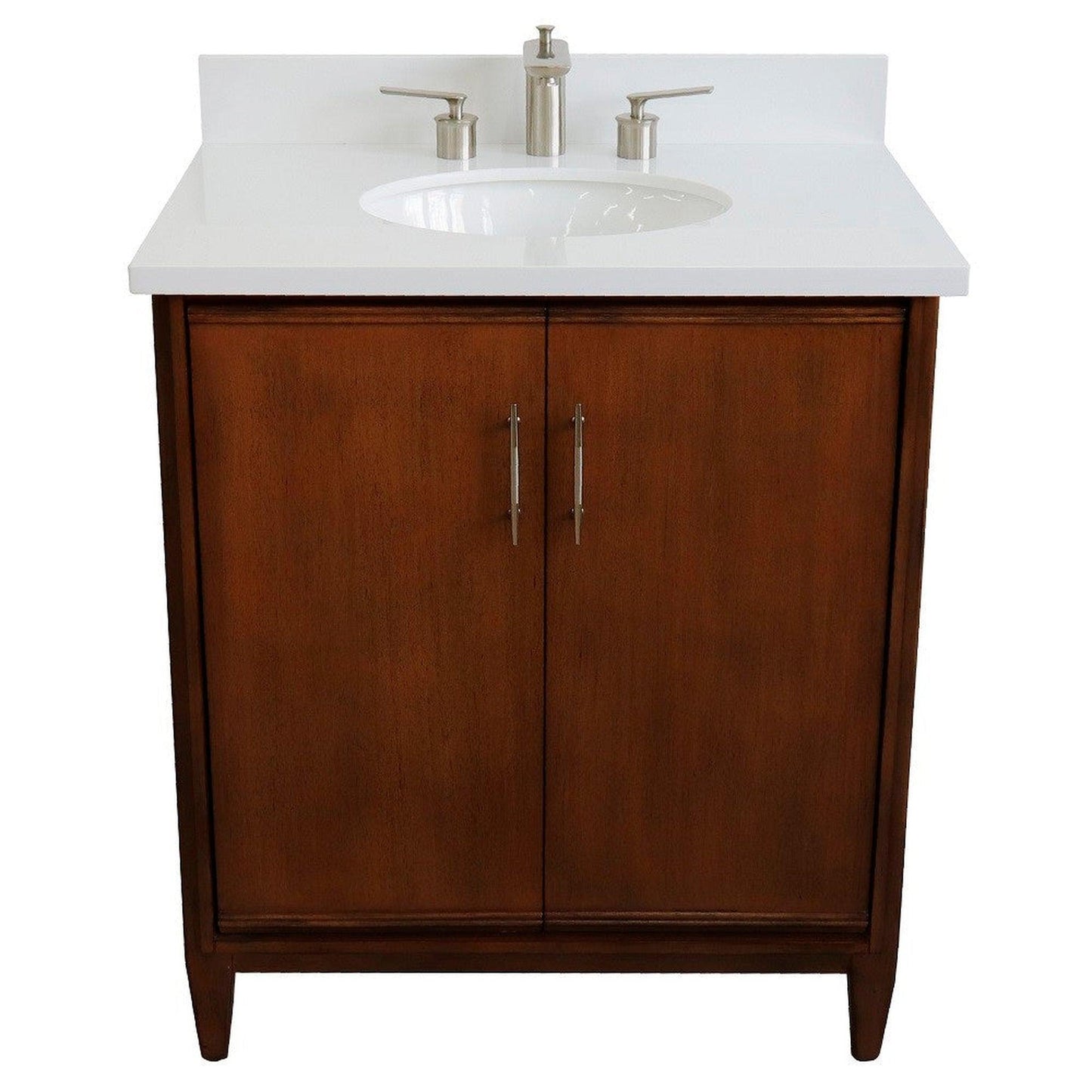 Bellaterra Home MCM 31" 2-Door 1-Drawer Walnut Freestanding Vanity Set With Ceramic Undermount Oval Sink And White Quartz Top