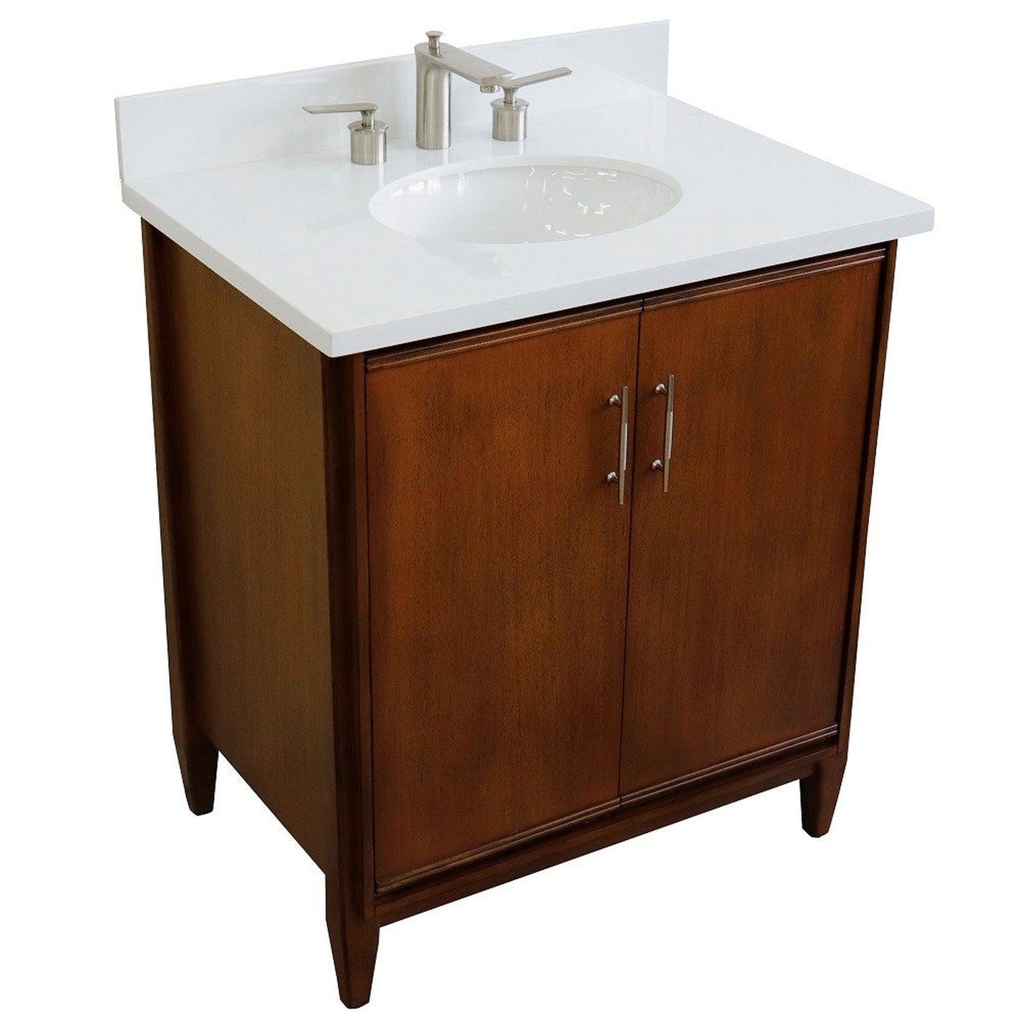 Bellaterra Home MCM 31" 2-Door 1-Drawer Walnut Freestanding Vanity Set With Ceramic Undermount Oval Sink And White Quartz Top