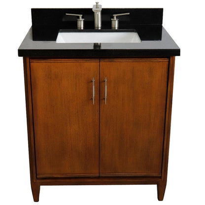 Bellaterra Home MCM 31" 2-Door 1-Drawer Walnut Freestanding Vanity Set With Ceramic Undermount Rectangular Sink And Black Galaxy Granite Top