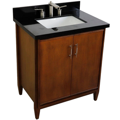 Bellaterra Home MCM 31" 2-Door 1-Drawer Walnut Freestanding Vanity Set With Ceramic Undermount Rectangular Sink And Black Galaxy Granite Top