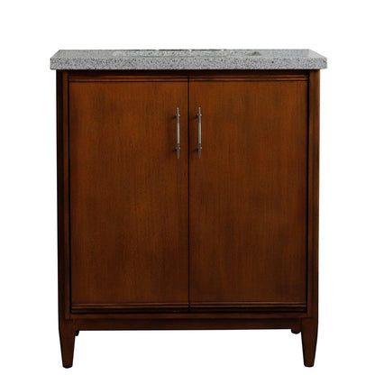 Bellaterra Home MCM 31" 2-Door 1-Drawer Walnut Freestanding Vanity Set With Ceramic Undermount Rectangular Sink And Gray Granite Top