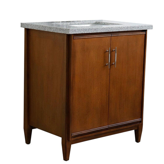 Bellaterra Home MCM 31" 2-Door 1-Drawer Walnut Freestanding Vanity Set With Ceramic Undermount Rectangular Sink And Gray Granite Top