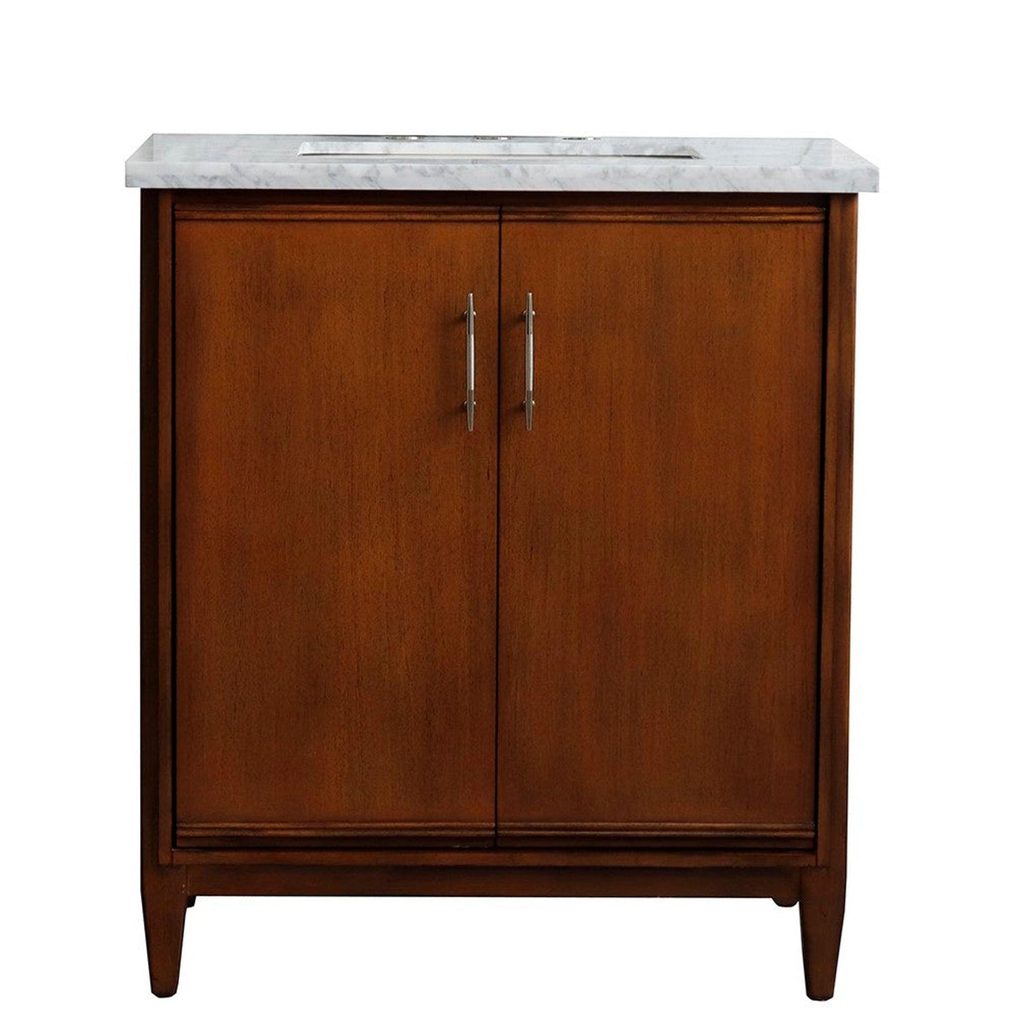 Bellaterra Home MCM 31" 2-Door 1-Drawer Walnut Freestanding Vanity Set With Ceramic Undermount Rectangular Sink And White Carrara Marble Top