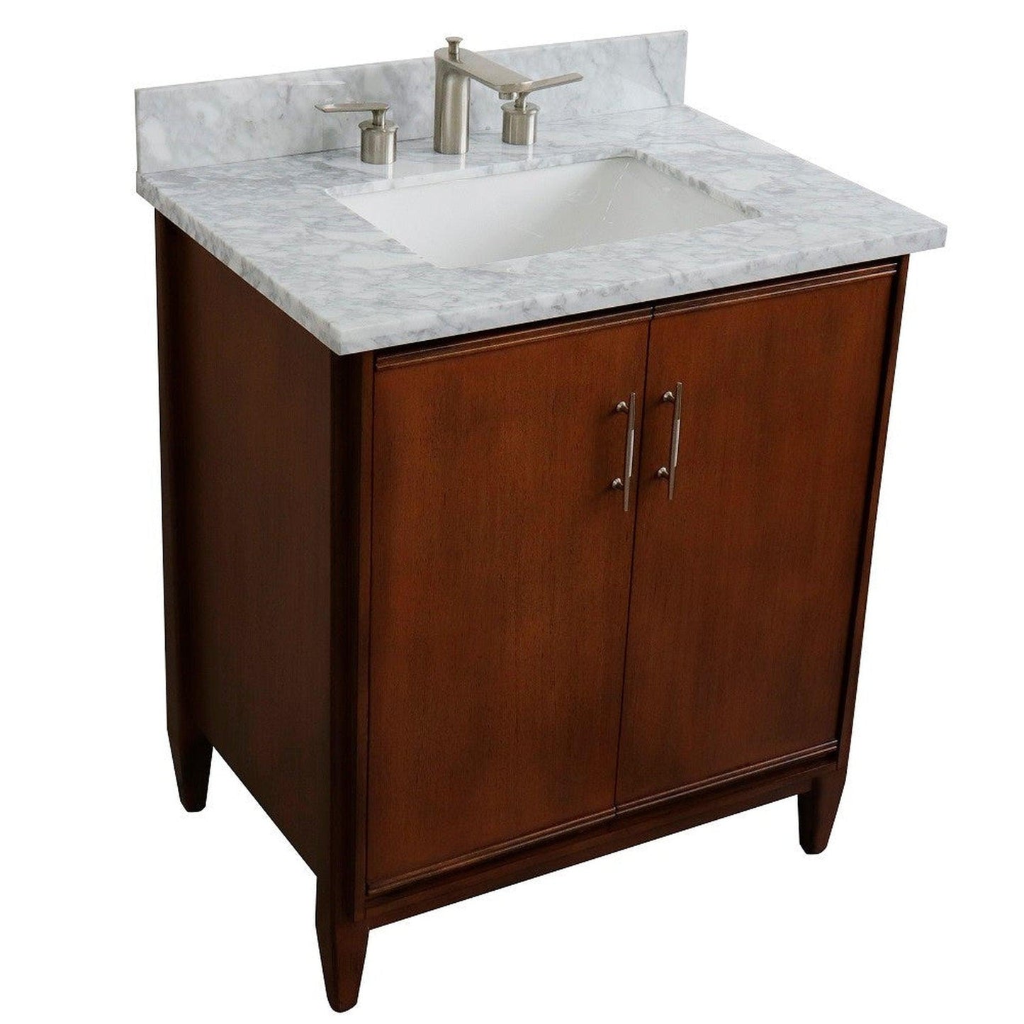 Bellaterra Home MCM 31" 2-Door 1-Drawer Walnut Freestanding Vanity Set With Ceramic Undermount Rectangular Sink And White Carrara Marble Top