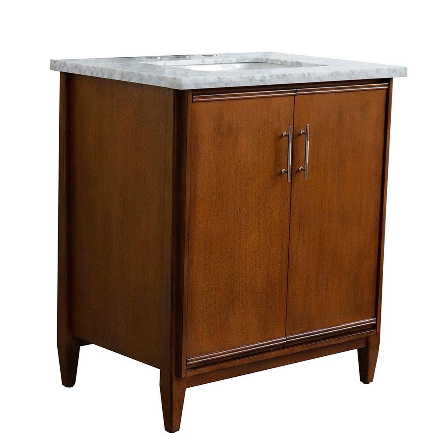 Bellaterra Home MCM 31" 2-Door 1-Drawer Walnut Freestanding Vanity Set With Ceramic Undermount Rectangular Sink And White Carrara Marble Top