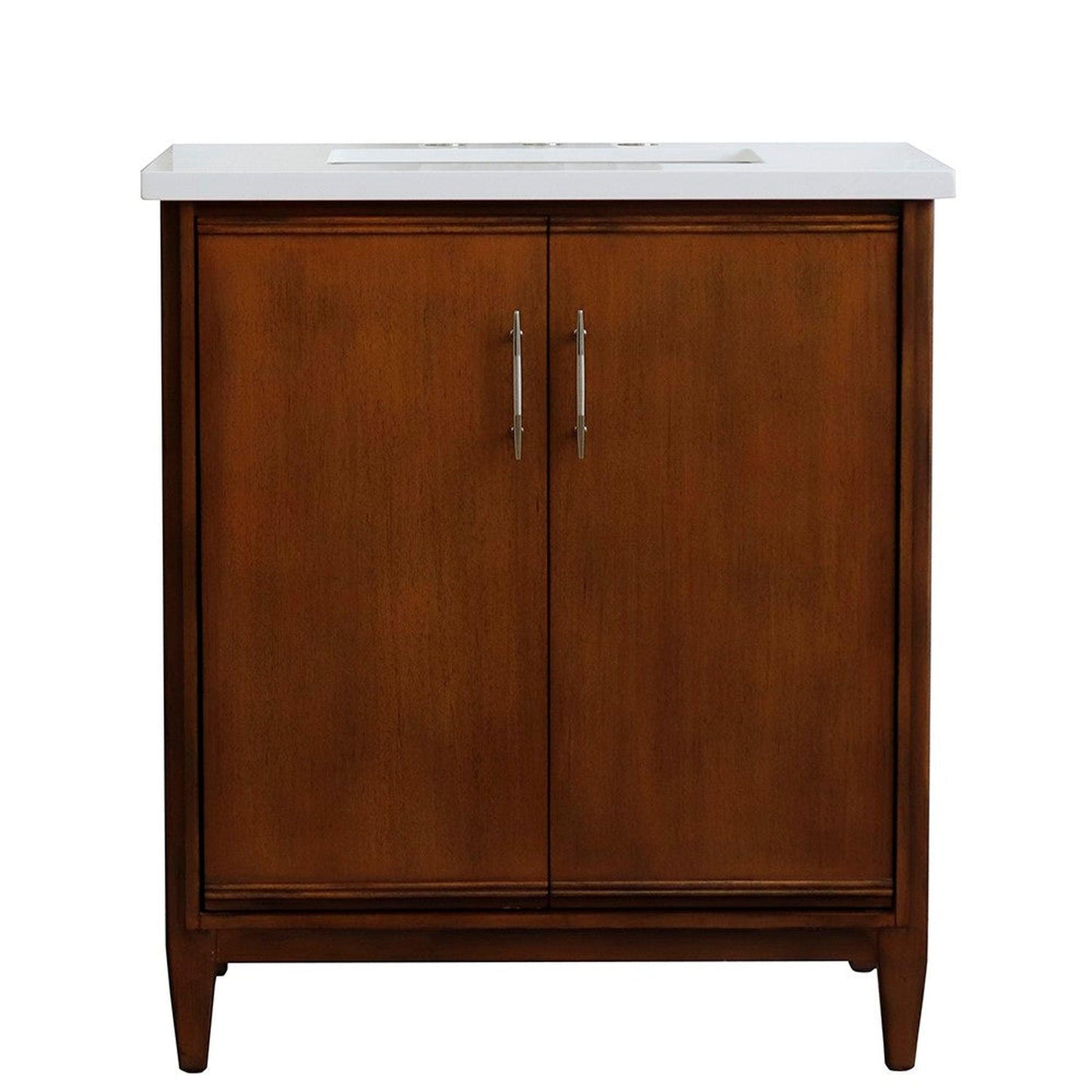 Bellaterra Home MCM 31" 2-Door 1-Drawer Walnut Freestanding Vanity Set With Ceramic Undermount Rectangular Sink And White Quartz Top