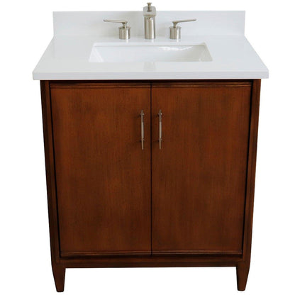 Bellaterra Home MCM 31" 2-Door 1-Drawer Walnut Freestanding Vanity Set With Ceramic Undermount Rectangular Sink And White Quartz Top