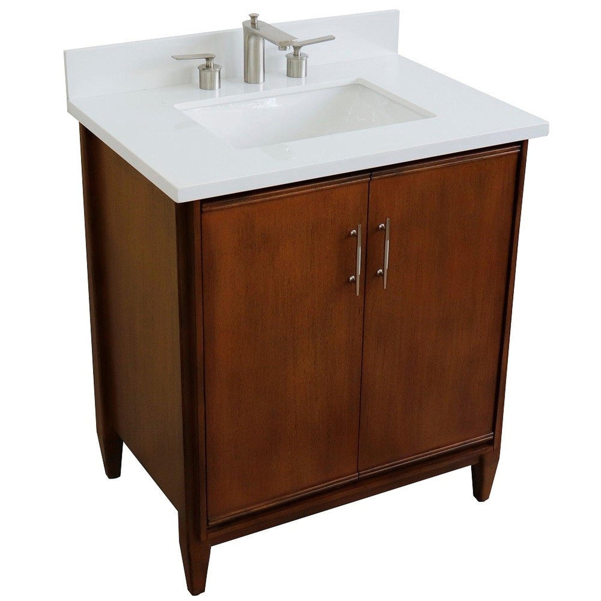 Bellaterra Home MCM 31" 2-Door 1-Drawer Walnut Freestanding Vanity Set With Ceramic Undermount Rectangular Sink And White Quartz Top