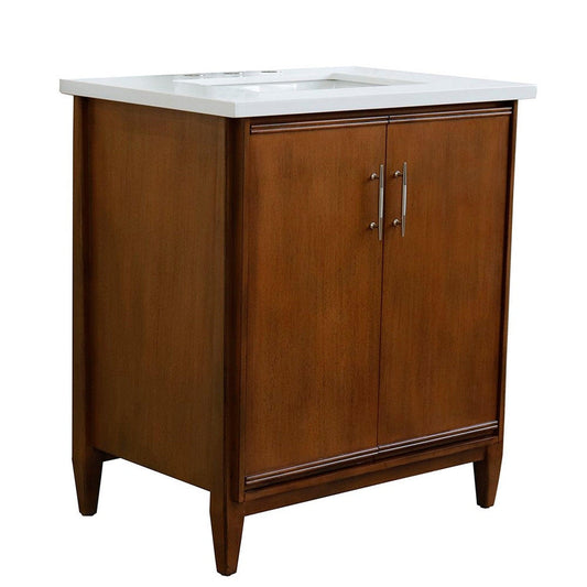 Bellaterra Home MCM 31" 2-Door 1-Drawer Walnut Freestanding Vanity Set With Ceramic Undermount Rectangular Sink And White Quartz Top