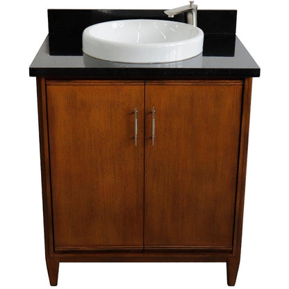 Bellaterra Home MCM 31" 2-Door 1-Drawer Walnut Freestanding Vanity Set With Ceramic Vessel Sink And Black Galaxy Granite Top