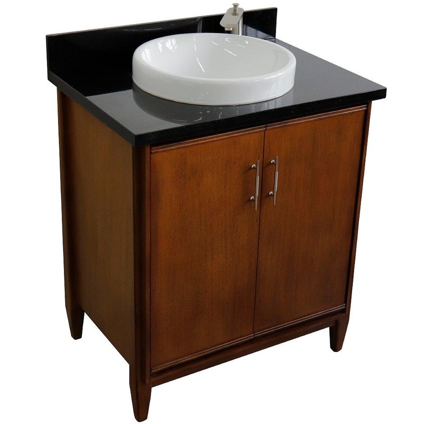 Bellaterra Home MCM 31" 2-Door 1-Drawer Walnut Freestanding Vanity Set With Ceramic Vessel Sink And Black Galaxy Granite Top