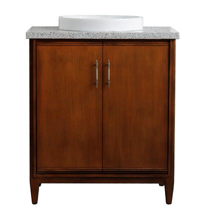 Bellaterra Home MCM 31" 2-Door 1-Drawer Walnut Freestanding Vanity Set With Ceramic Vessel Sink And Gray Granite Top