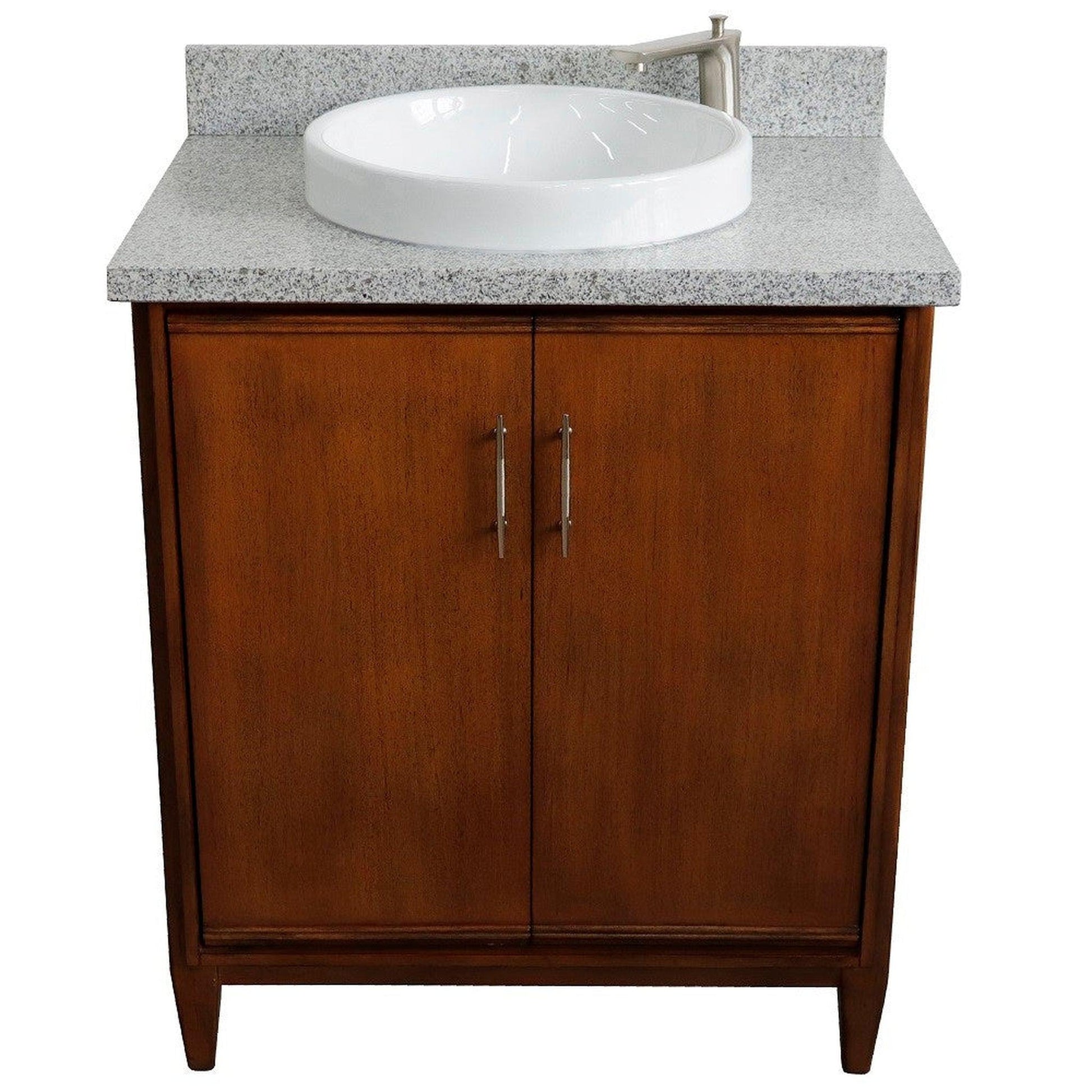 Bellaterra Home MCM 31" 2-Door 1-Drawer Walnut Freestanding Vanity Set With Ceramic Vessel Sink And Gray Granite Top