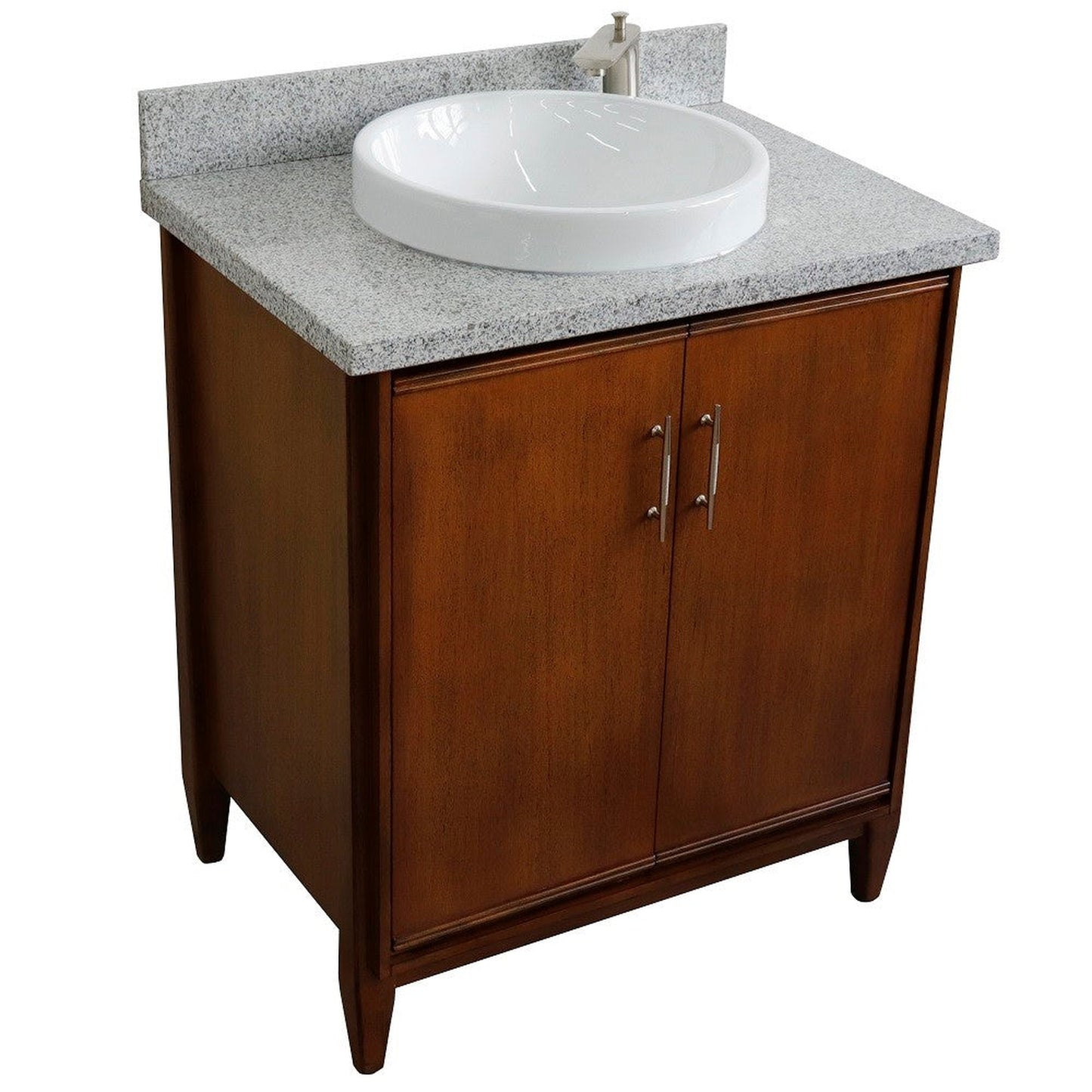 Bellaterra Home MCM 31" 2-Door 1-Drawer Walnut Freestanding Vanity Set With Ceramic Vessel Sink And Gray Granite Top