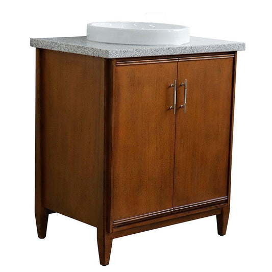 Bellaterra Home MCM 31" 2-Door 1-Drawer Walnut Freestanding Vanity Set With Ceramic Vessel Sink And Gray Granite Top