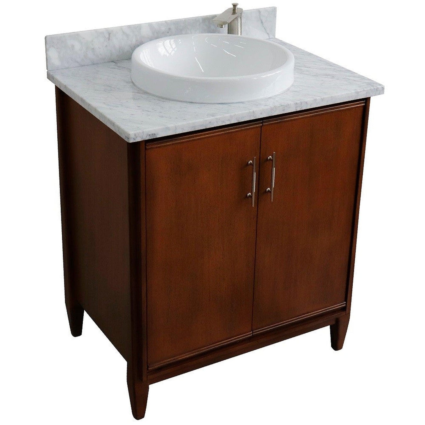 Bellaterra Home MCM 31" 2-Door 1-Drawer Walnut Freestanding Vanity Set With Ceramic Vessel Sink And White Carrara Marble Top