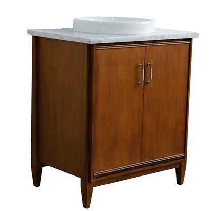 Bellaterra Home MCM 31" 2-Door 1-Drawer Walnut Freestanding Vanity Set With Ceramic Vessel Sink And White Carrara Marble Top