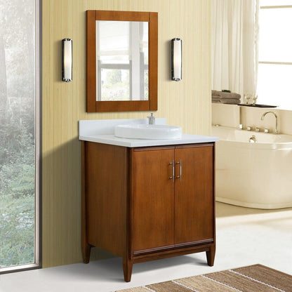 Bellaterra Home MCM 31" 2-Door 1-Drawer Walnut Freestanding Vanity Set With Ceramic Vessel Sink And White Quartz Top