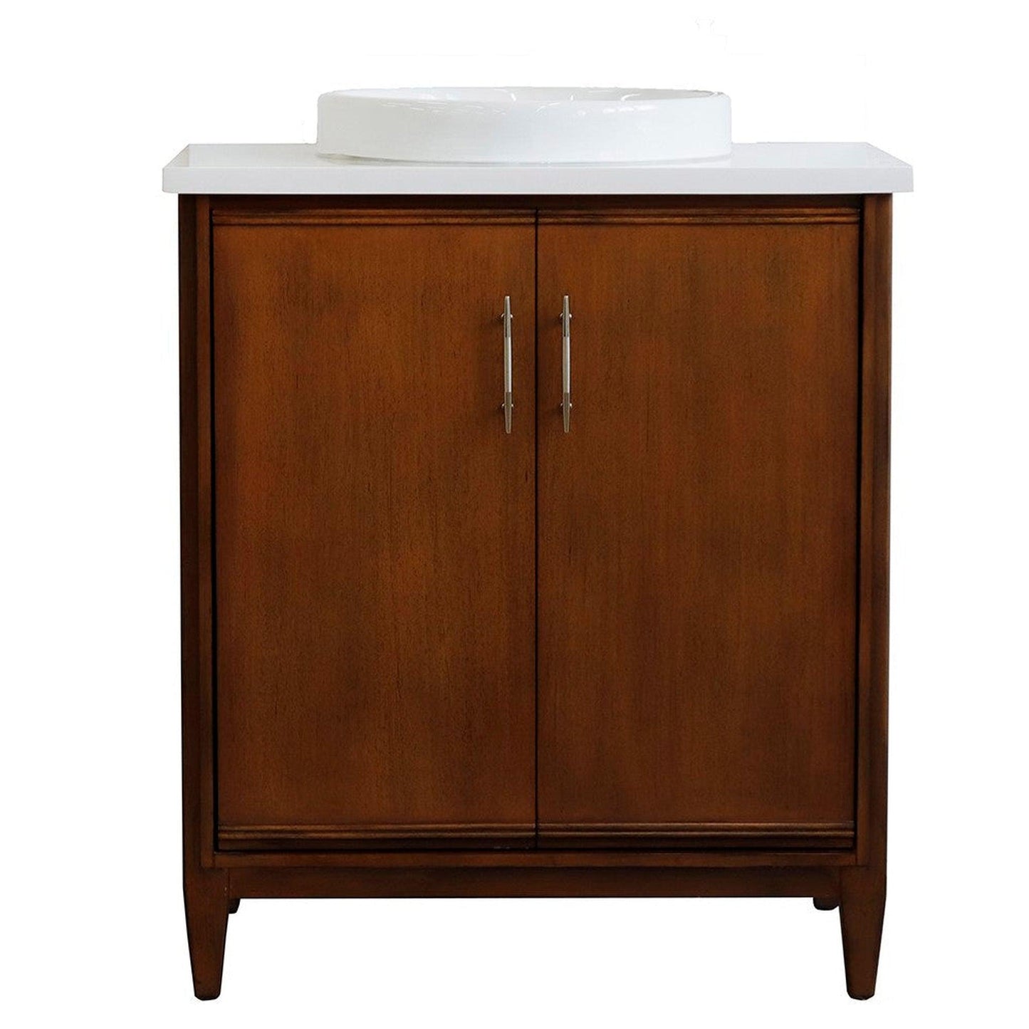 Bellaterra Home MCM 31" 2-Door 1-Drawer Walnut Freestanding Vanity Set With Ceramic Vessel Sink And White Quartz Top