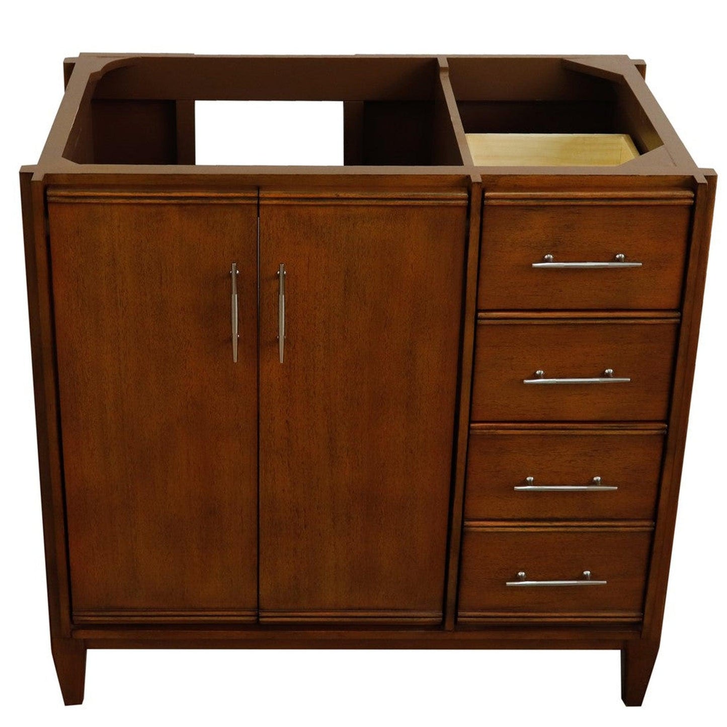 Bellaterra Home MCM 36" 2-Door 3-Drawer Walnut Freestanding Vanity Base With Left Door